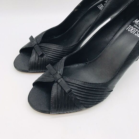 Mootsies Tootsies MoPartyGirl Heels Women 8.5 Black Satin Slip On Peep Toe Pumps - Picture 7 of 10